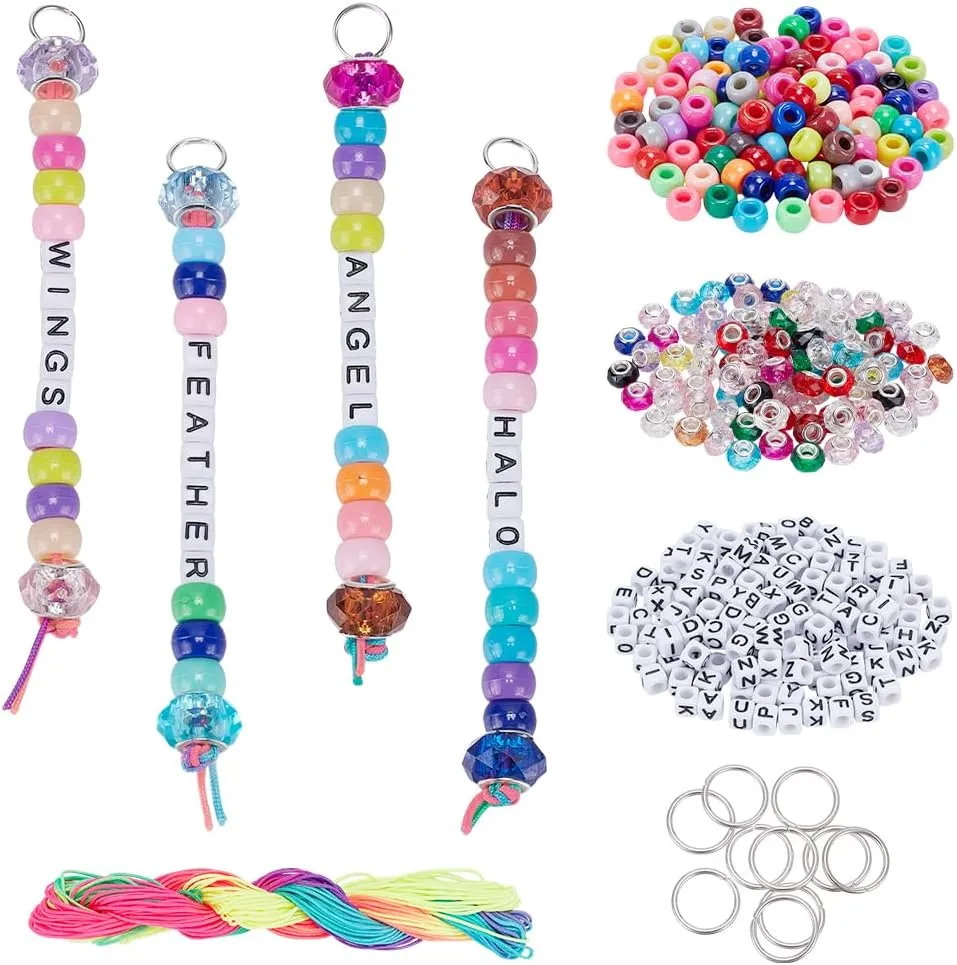FREEBLOSS 554Pcs DIY Keychain Making Crafts Kits Acrylic Beads Keychain Making Kit Letter Beads Keychain Beaded Keychain Kit Bead Lanyard for DIY Alphabet Bead Jewelry Keychain Gift