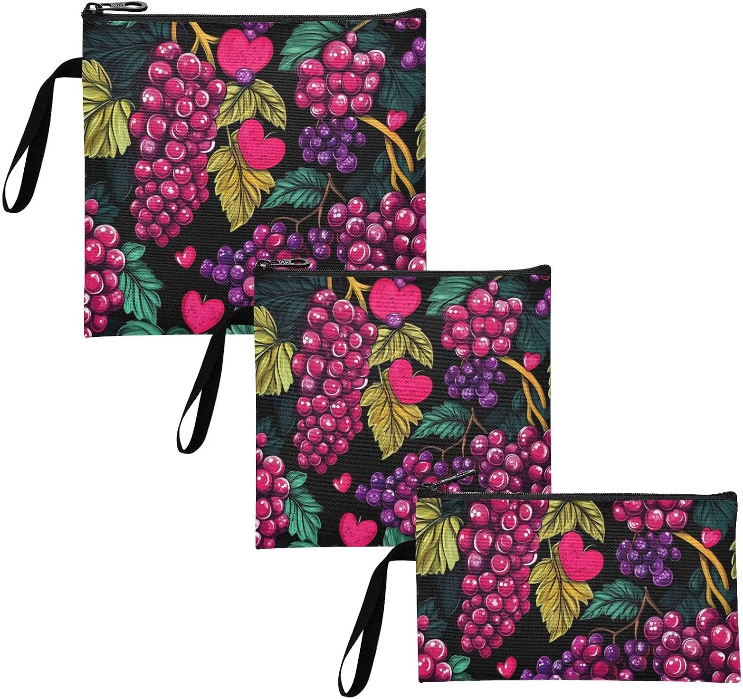 Fruit Grapes Ethnic Art Valentines Reusable Snack Bags Portable Travel Bag for Candy, fruits, Cereal, Home Organization 3 Piecing lonchera térmica para hombre
