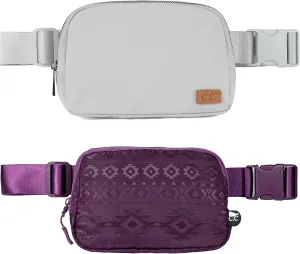 Funky Junque Crossbody Bag Sling Belt Stadium Waist Fanny Concert Bag: 2 Pack - Purple (Aztec)   Light Grey (Solid)