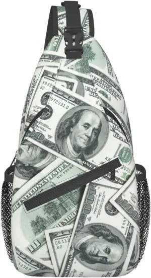 Funny American Dollar Money Sling Bag Crossbody Backpack for Men Women Heap Of One Hundred Dollar Bills Money Background Chest Bag Casual Shoulder Backpack Travel Hiking Daypack Outdoors