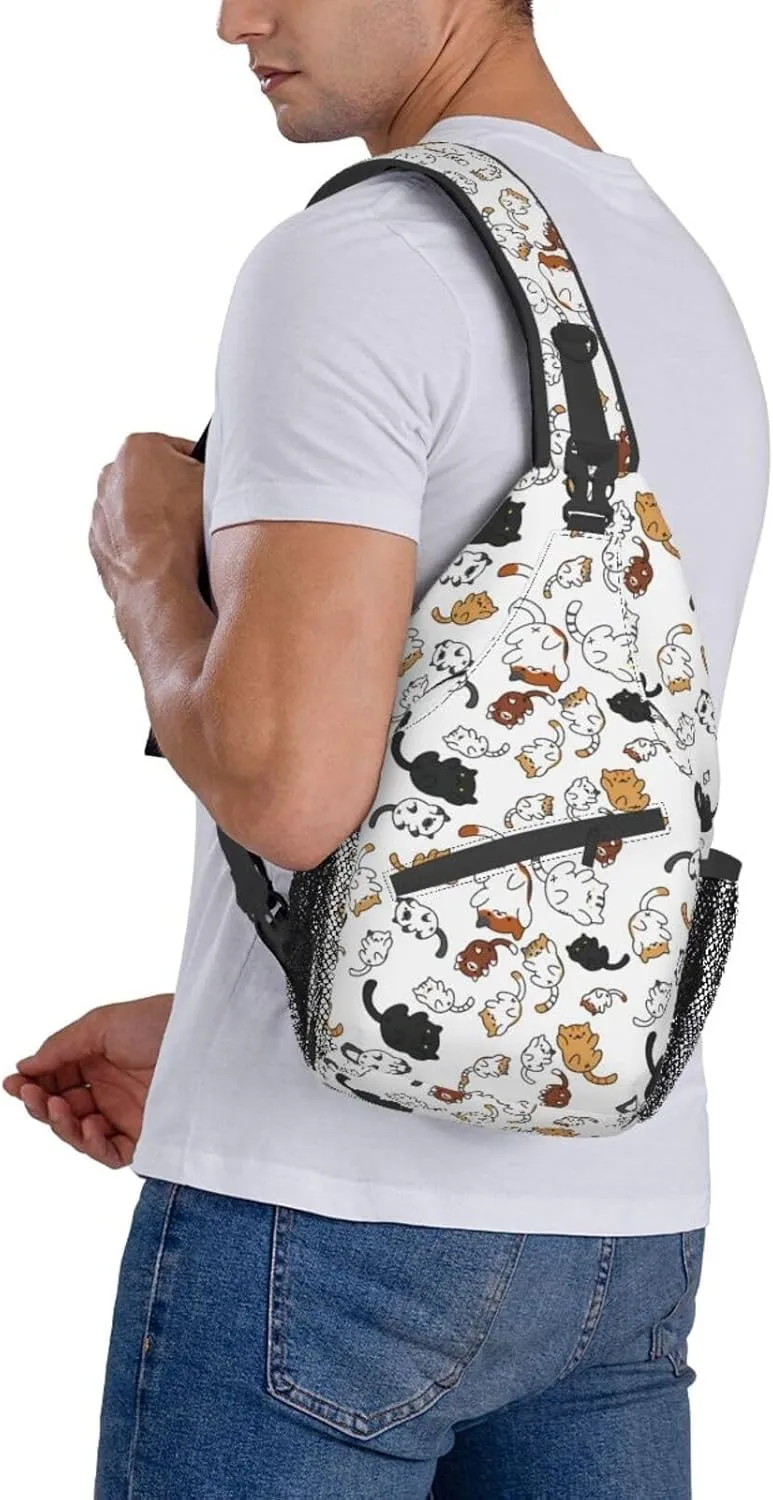 Funny Cute Cat Sling Backpack Cat Chest Bags Crossbody Animal Shoulder Bag for Men And Men
