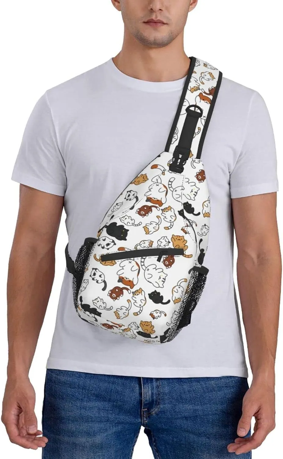 Funny Cute Cat Sling Backpack Cat Chest Bags Crossbody Animal Shoulder Bag for Men And Men
