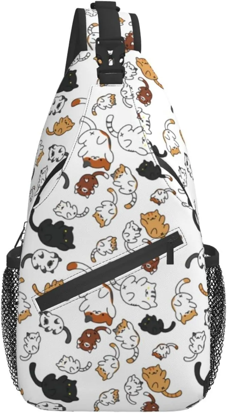 Funny Cute Cat Sling Backpack Cat Chest Bags Crossbody Animal Shoulder Bag for Men And Men