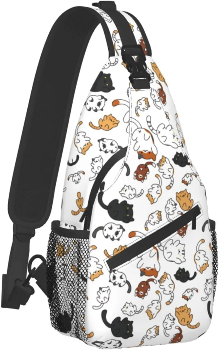 Funny Cute Cat Sling Backpack Cat Chest Bags Crossbody Animal Shoulder Bag for Men And Men