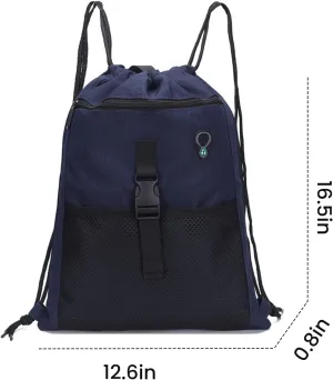 FUNSEED Drawstring Backpack Bag for Men and Women, Drawstring Gym Bag with Mesh Bag for Sports Swimmers (Blue)