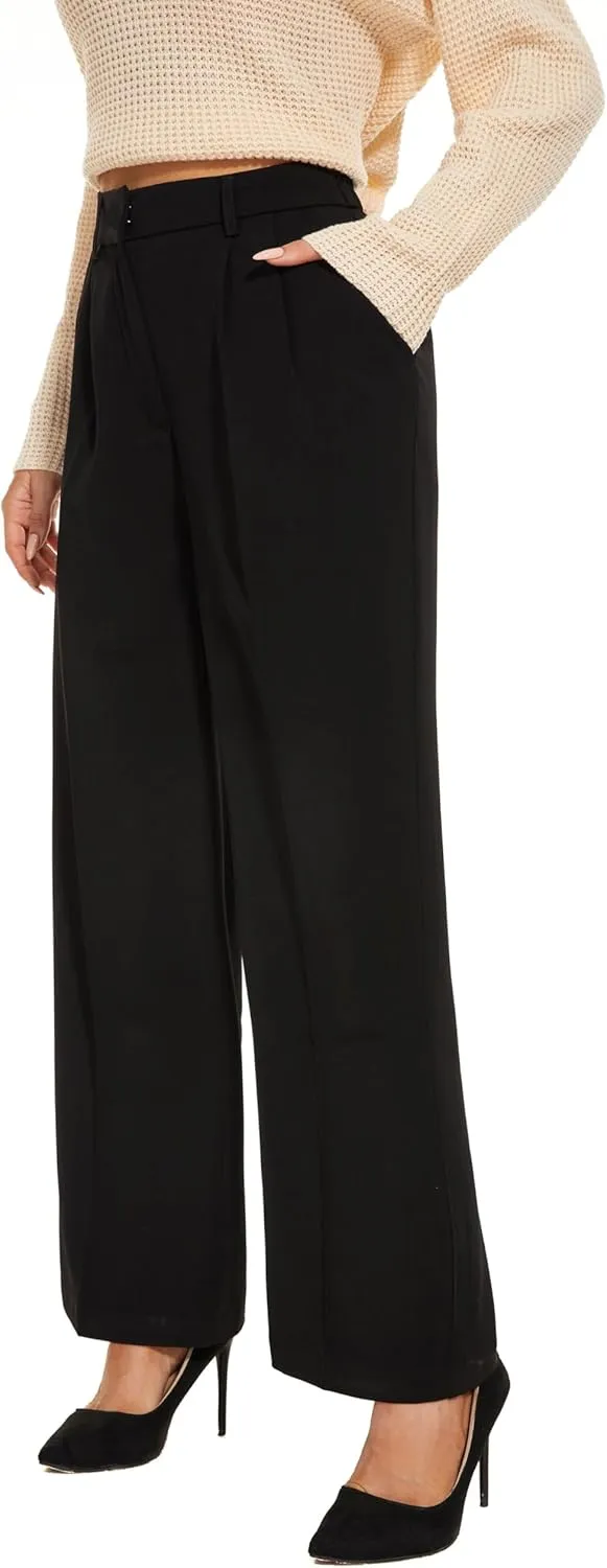 FUNYYZO Wide Leg Pants Women's High Elastic Waisted in The Back Business Work Trousers Long Straight Suit Pants