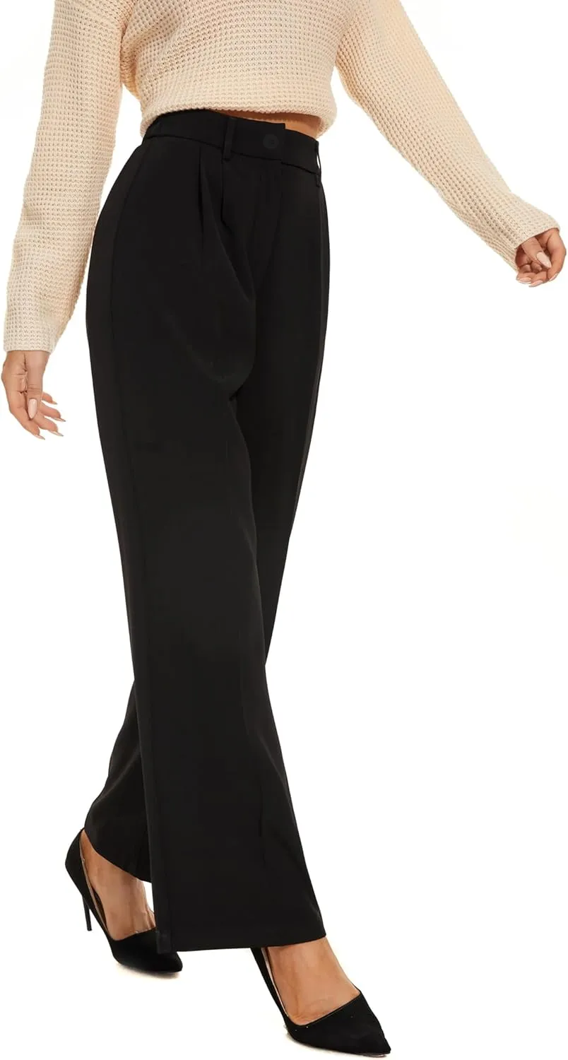 FUNYYZO Wide Leg Pants Women's High Elastic Waisted in The Back Business Work Trousers Long Straight Suit Pants