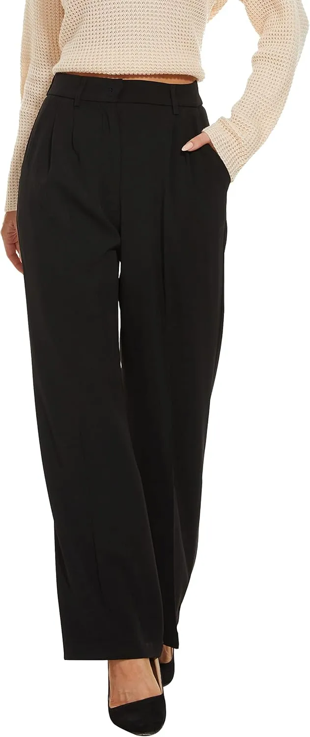 FUNYYZO Wide Leg Pants Women's High Elastic Waisted in The Back Business Work Trousers Long Straight Suit Pants