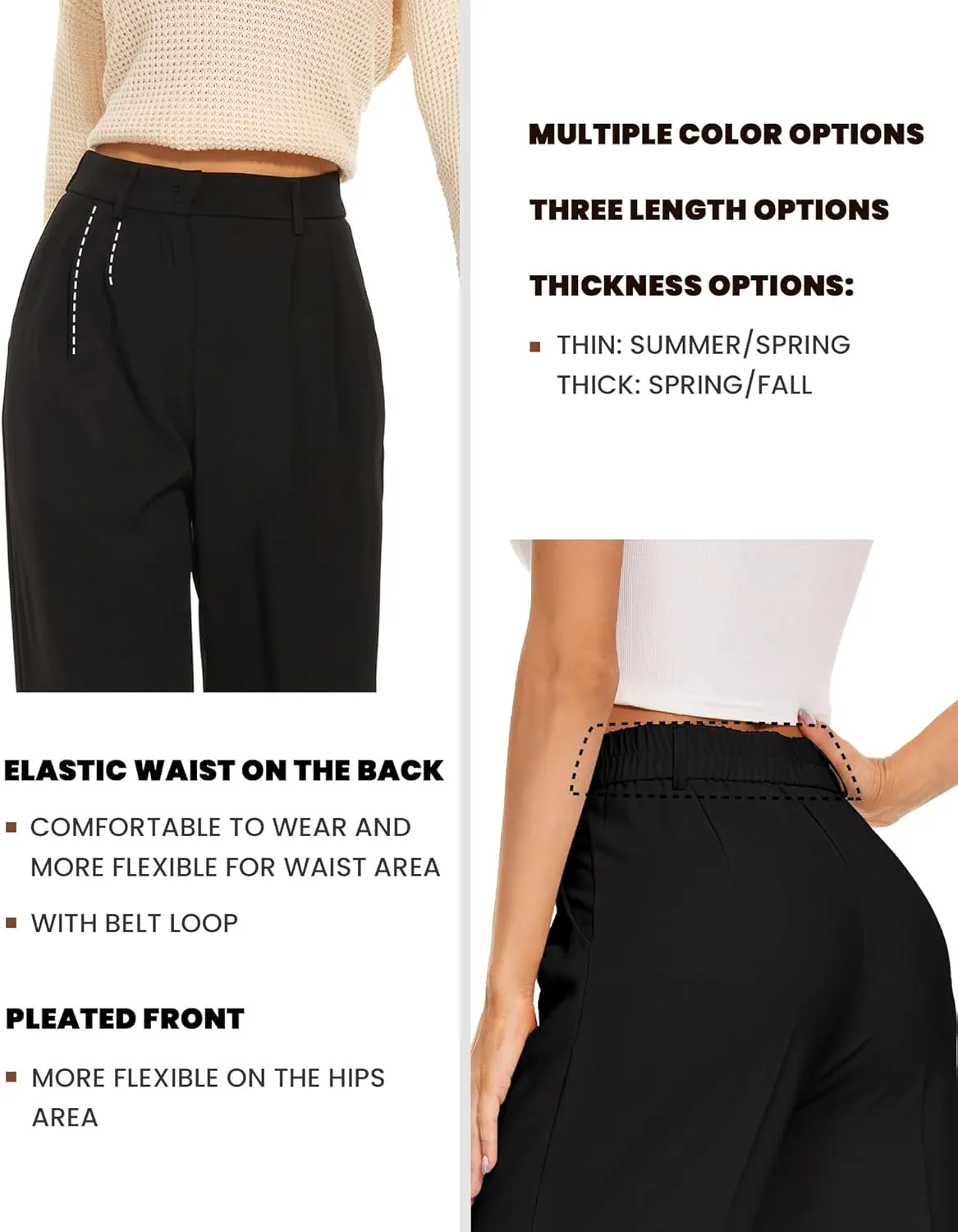 FUNYYZO Wide Leg Pants Women's High Elastic Waisted in The Back Business Work Trousers Long Straight Suit Pants
