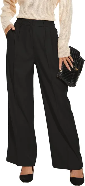 FUNYYZO Wide Leg Pants Women's High Elastic Waisted in The Back Business Work Trousers Long Straight Suit Pants