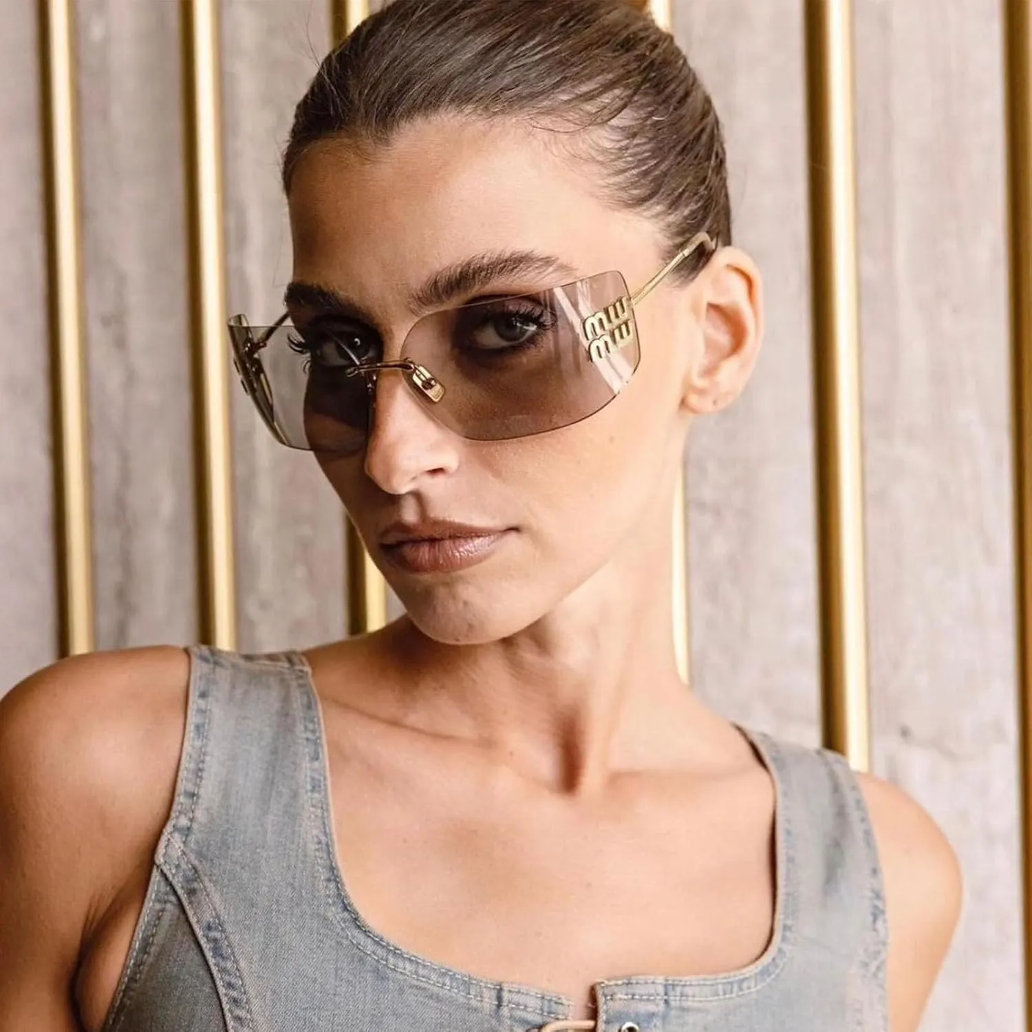 Futuristic Rimless Y2K Sunglasses for Women Men Fashion Wrap Around Frame Trendy Shield Frameless Design