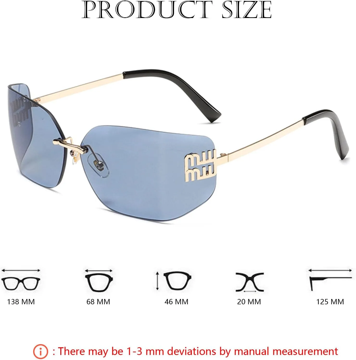 Futuristic Rimless Y2K Sunglasses for Women Men Fashion Wrap Around Frame Trendy Shield Frameless Design