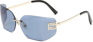 Futuristic Rimless Y2K Sunglasses for Women Men Fashion Wrap Around Frame Trendy Shield Frameless Design