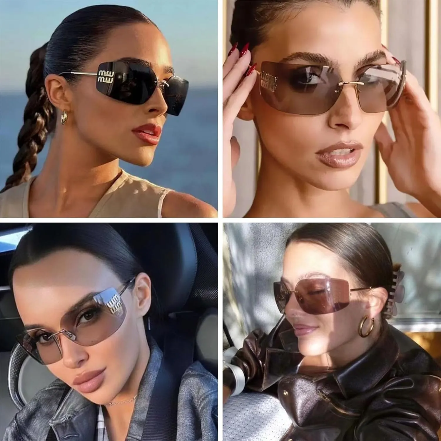 Futuristic Rimless Y2K Sunglasses for Women Men Fashion Wrap Around Frame Trendy Shield Frameless Design