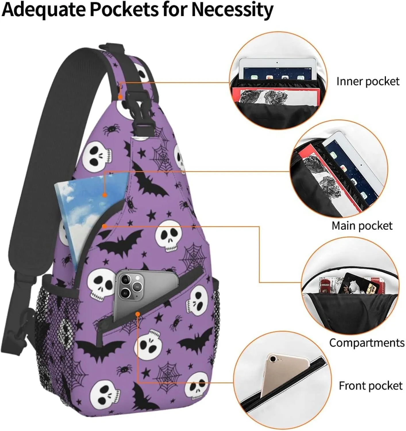 Fylybois Bat Sling Bag Multipurpose Crossbody Backpack For Women Chest Daypack Outdoor Cycling Hiking Travel