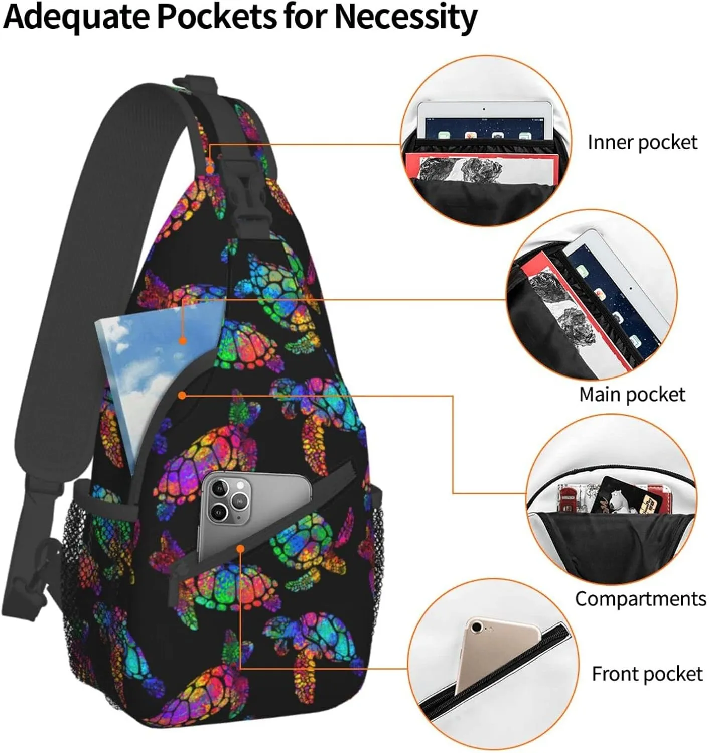 FyLybois Sea Turtle Sling Bag Multipurpose Crossbody Backpack For Women Chest Daypack Outdoor Cycling Hiking Travel