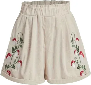 FZYLQY Corduroy Shorts for Womens Mushroom Embroidery Cottagecore Clothing Summer Casual Elastic Paperbag Waist Sweat Shorts