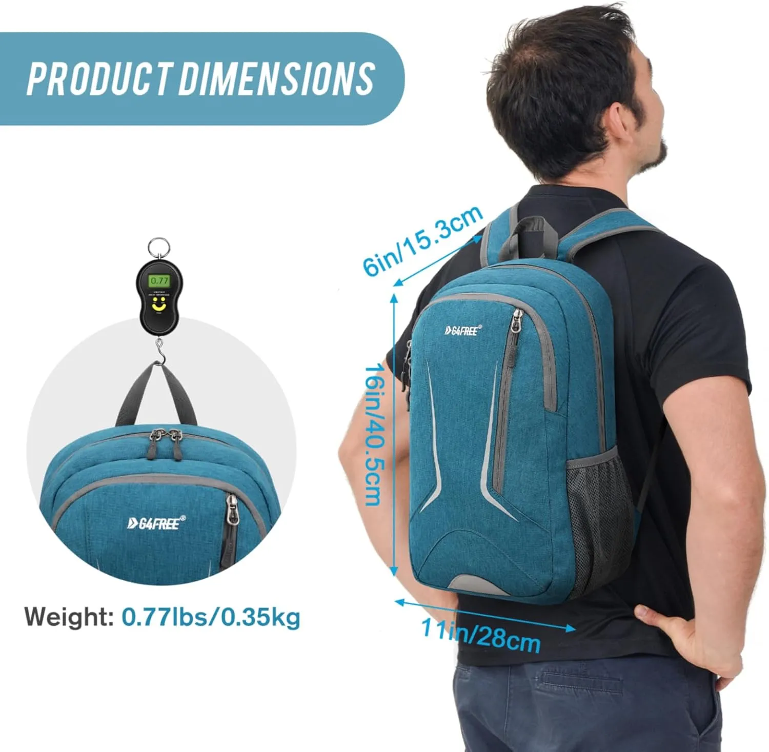 G4Free 16L Small Hiking Backpack, Compact Travel Backpack Lightweight Daypack Waterproof for Men Women Outdoor(Teal Blue)