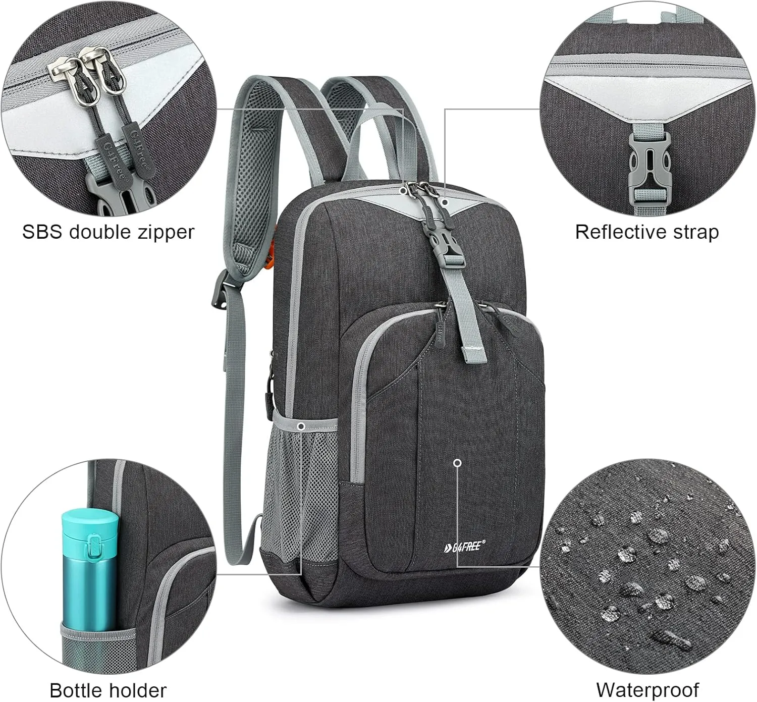 G4Free Mini 10L Hiking Daypack Small Hiking Backpack Cycling Compact Shoulder Backpack Outdoor for Men Women(Dark Grey)