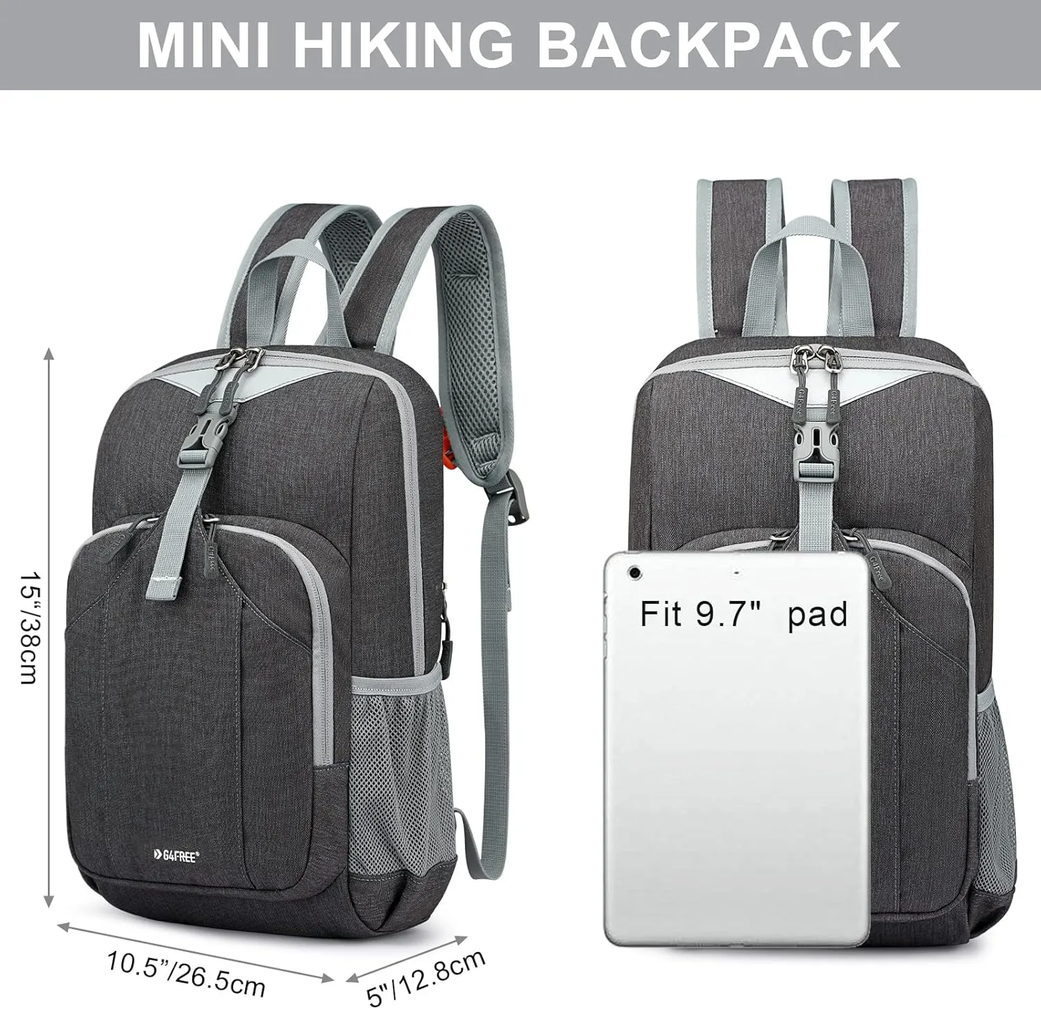 G4Free Mini 10L Hiking Daypack Small Hiking Backpack Cycling Compact Shoulder Backpack Outdoor for Men Women(Dark Grey)
