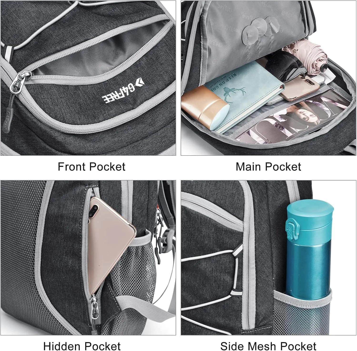 G4Free Mini 12L Hiking Backpack RFID Small Rucksack Compact Multipurpose Daypacks for Men Women Camping Walking Daytrip, Dark Grey