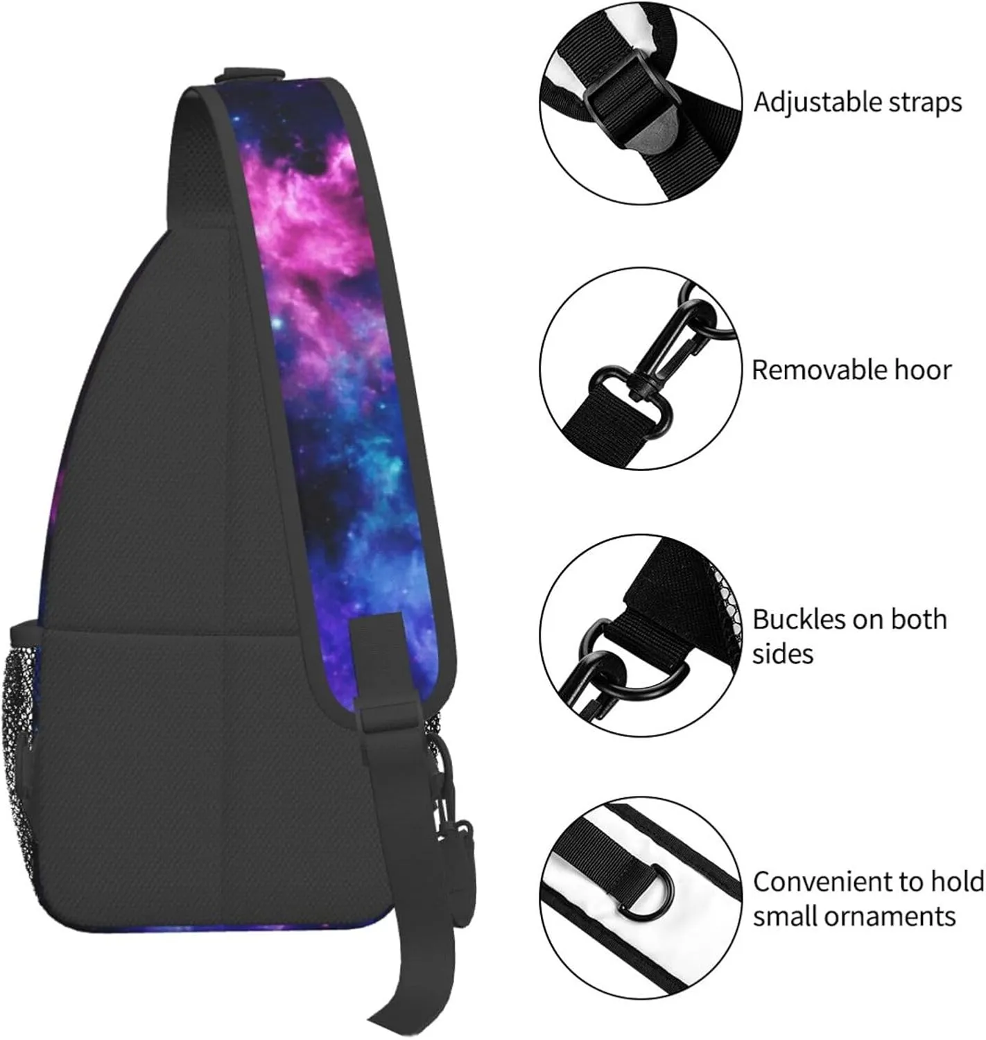 Galaxy Sling Bag Cosmic Background with Purple Nebula and Shining Stars Crossbody Backpack Cool Deep Space Theme Chest Shoulder Bag Casual Gym Sports Travel Hiking Daypack for Women Men