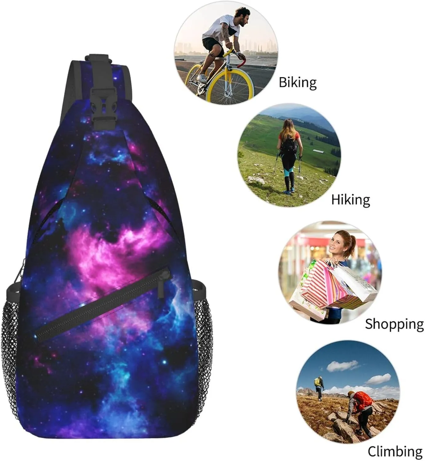 Galaxy Sling Bag Cosmic Background with Purple Nebula and Shining Stars Crossbody Backpack Cool Deep Space Theme Chest Shoulder Bag Casual Gym Sports Travel Hiking Daypack for Women Men