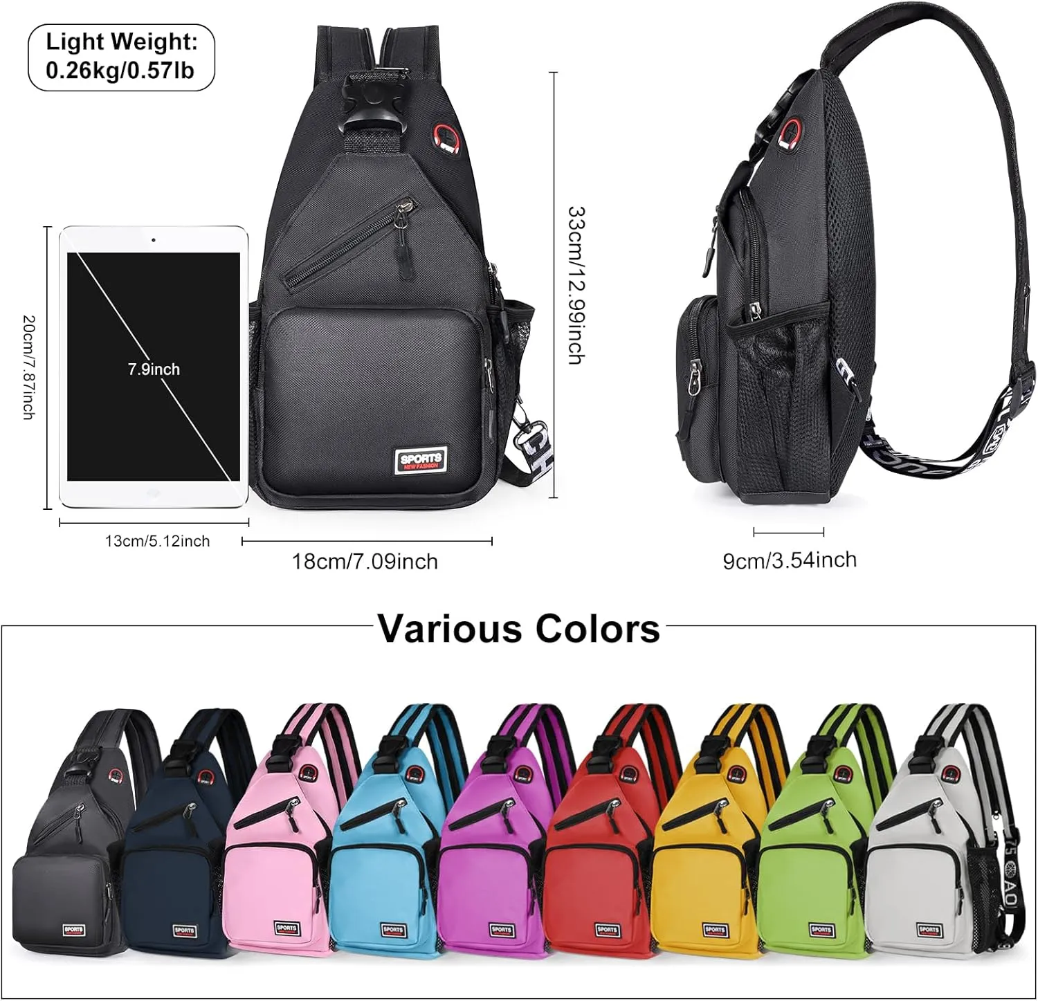 Geestock Crossbody Sling Bag Backpack for Men & Women, Convertible Shoulder Bag Waterproof Chest Bag for Daypack Travel Hiking (Black)
