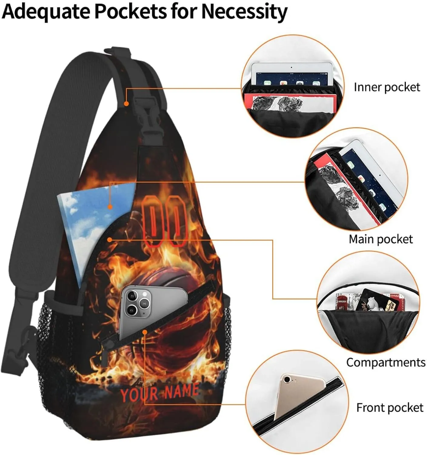 Generic Basketball Sling Bag Basketball Basketball Crossbody Bag Chest Bag Gym Cycling Travel Hiking Daypack For Men Women