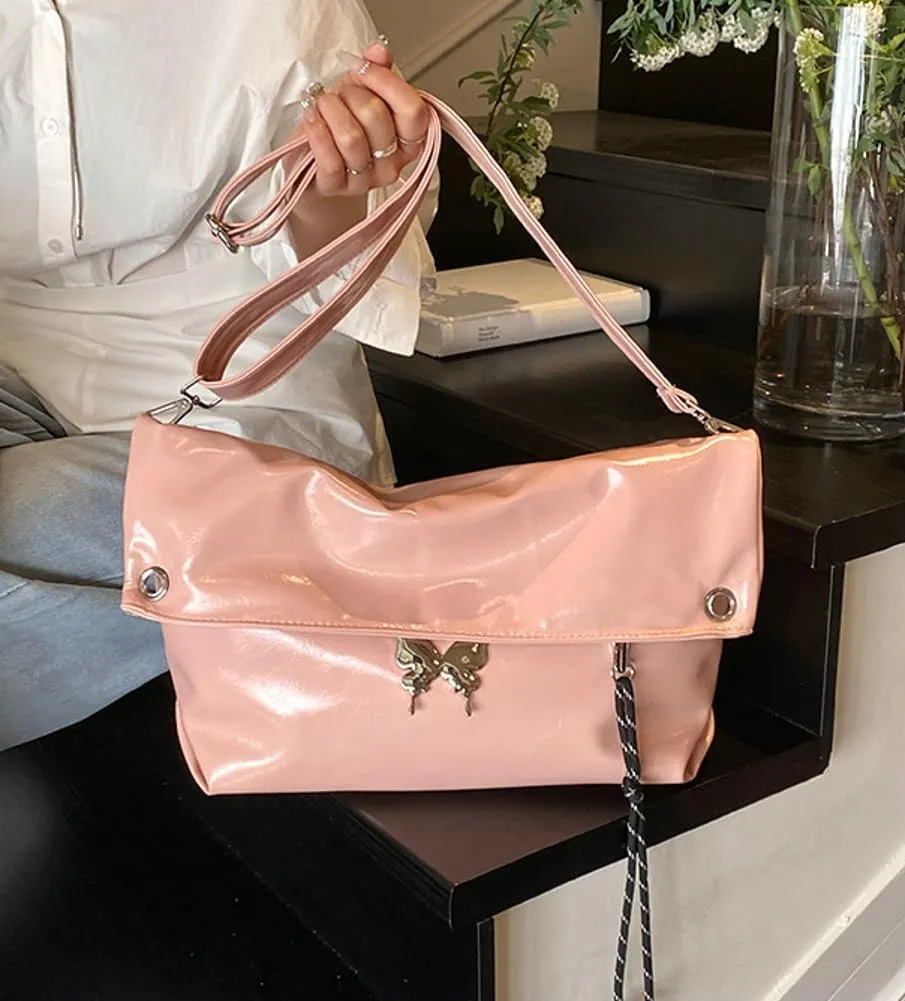 Gentle Butterfly Pleated Shoulder Bag for Women Soft PU Leather Cross Body Bag Work Outdoor Travel Tote Bag 2025