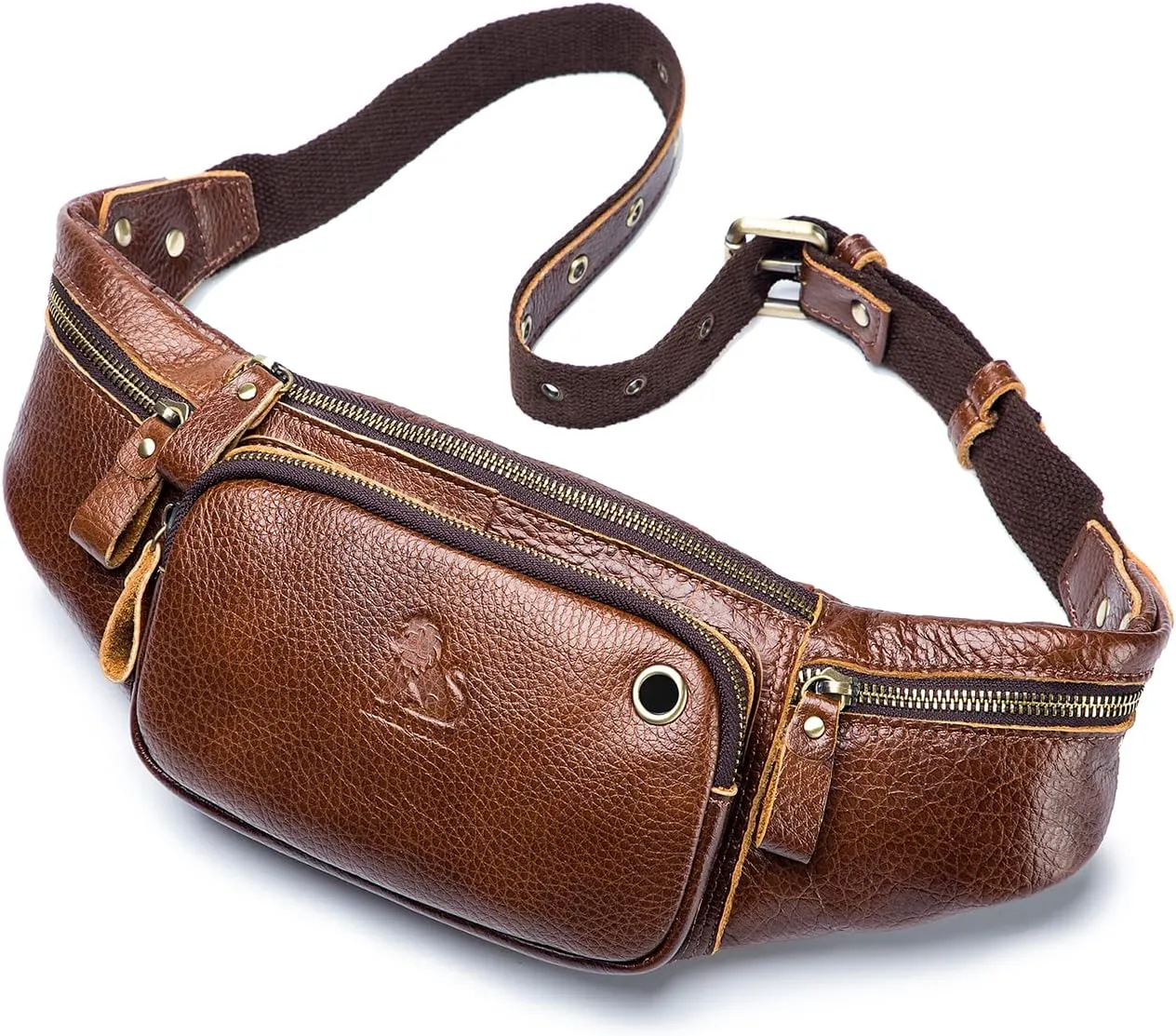 Genuine Leather Fanny Pack Men Waist Bag Multifunction Pockets Brown Crossbody Bags for Travel Running Workout Hiking