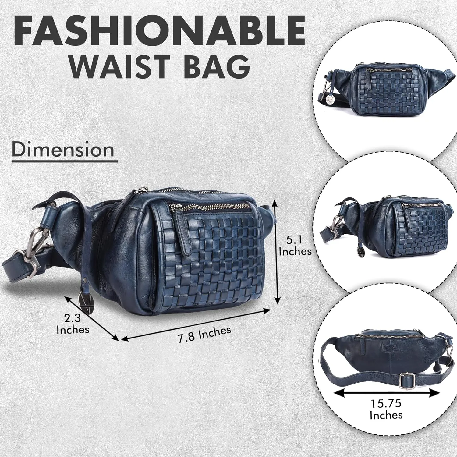 Genuine Leather Waist Bag Unisex, Waist Bag for Travel Trendy Casual Travelling Essentials Kept Bag Stylish, Durable, and Secure Travel Companion(VL-094-NAVY)