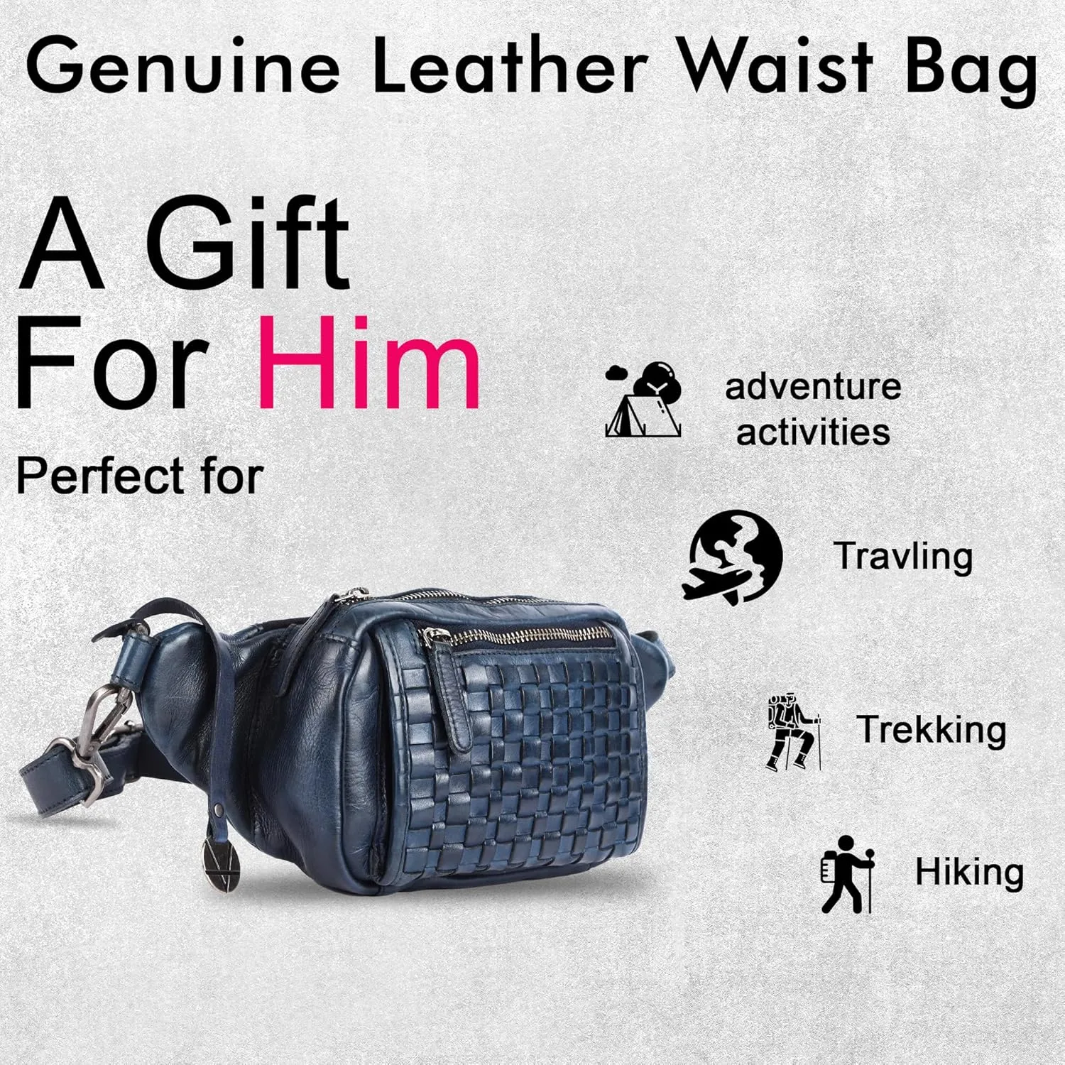 Genuine Leather Waist Bag Unisex, Waist Bag for Travel Trendy Casual Travelling Essentials Kept Bag Stylish, Durable, and Secure Travel Companion(VL-094-NAVY)