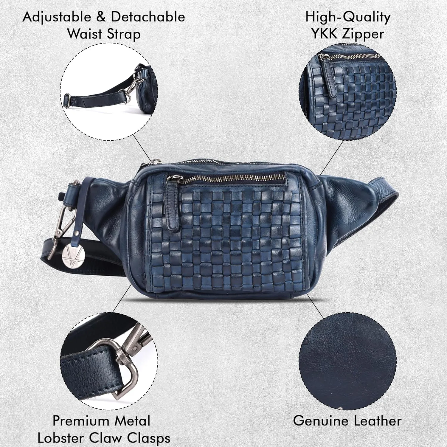 Genuine Leather Waist Bag Unisex, Waist Bag for Travel Trendy Casual Travelling Essentials Kept Bag Stylish, Durable, and Secure Travel Companion(VL-094-NAVY)