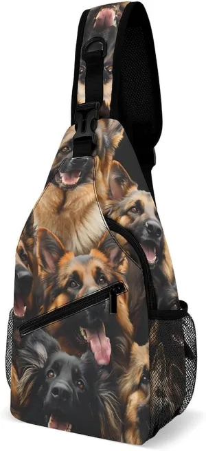 German Shepherd Dogs Crossbody Sling Bag Casual Chest Bag Daypack for Women Men Travel Sport Hiking Funny Print
