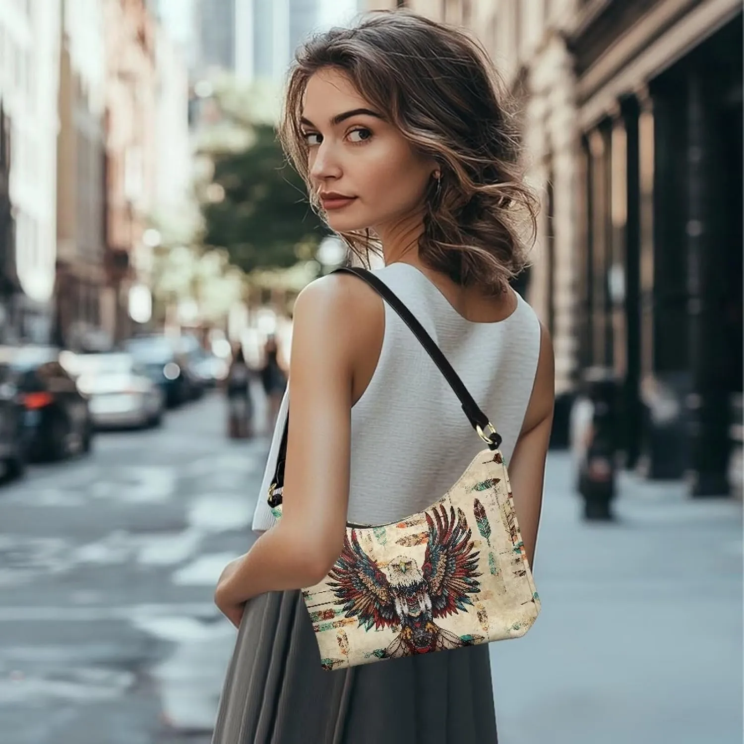 GIFTPUZZ Women Underarm Shoulder Bag Trendy Leather Purse with Top Handle Internal Pocket and Zipper Closure Waterproof