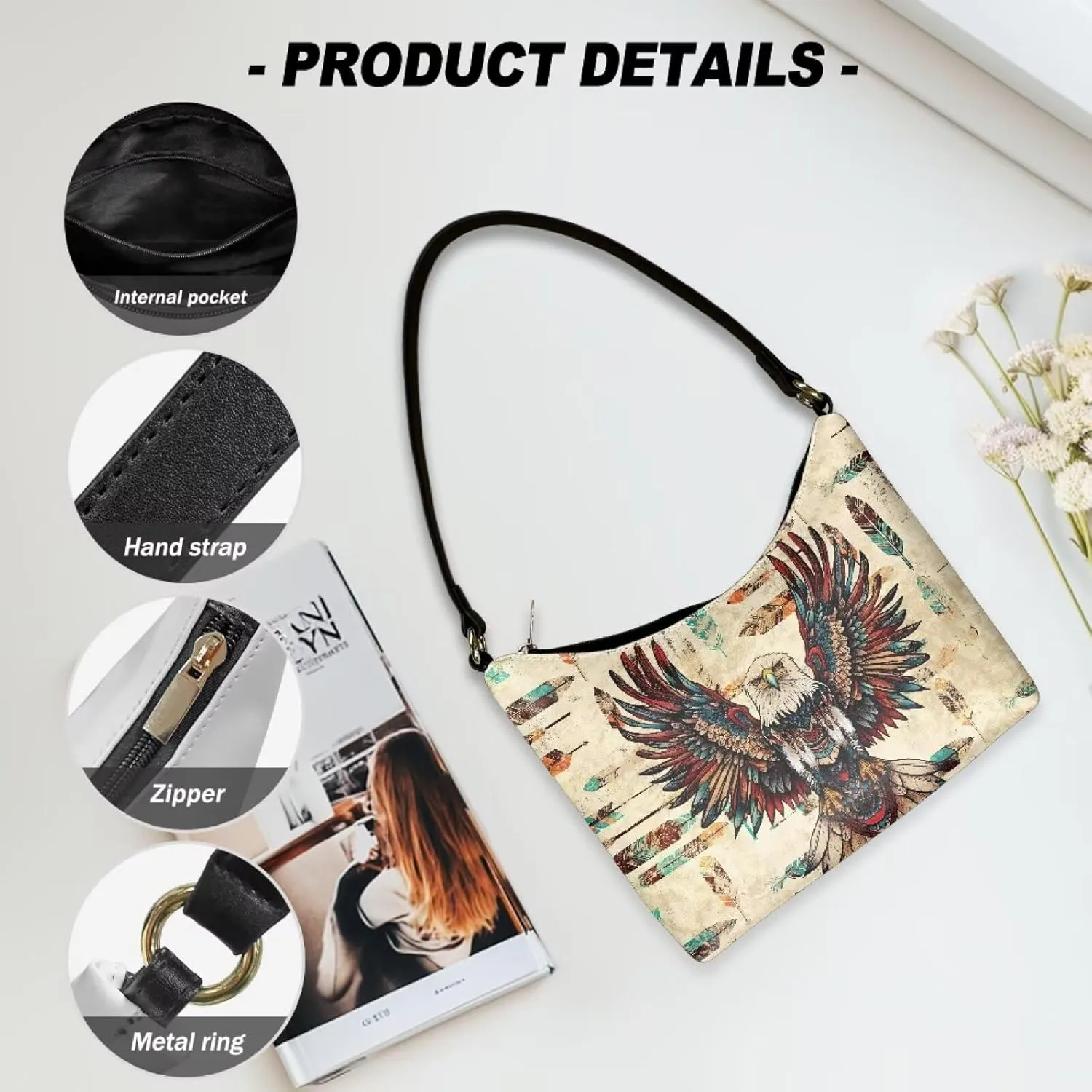 GIFTPUZZ Women Underarm Shoulder Bag Trendy Leather Purse with Top Handle Internal Pocket and Zipper Closure Waterproof
