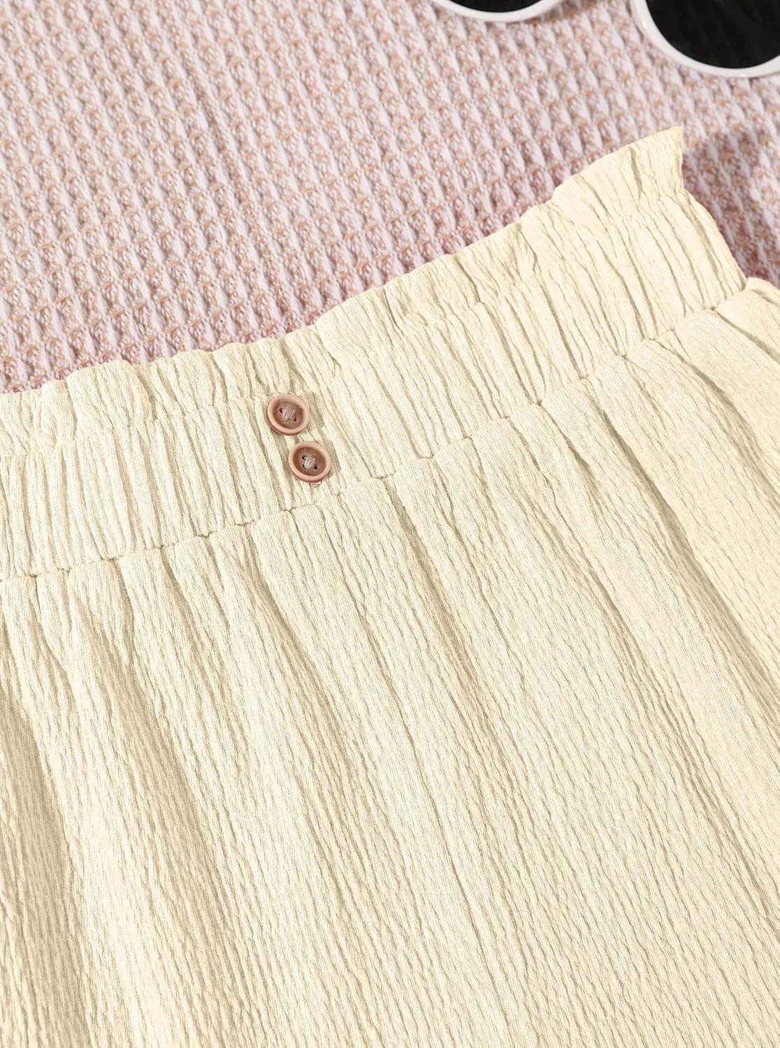 Girls' Casual Ruffled Paperbag Waist Shorts Elastic Summer Wide Leg Shorts