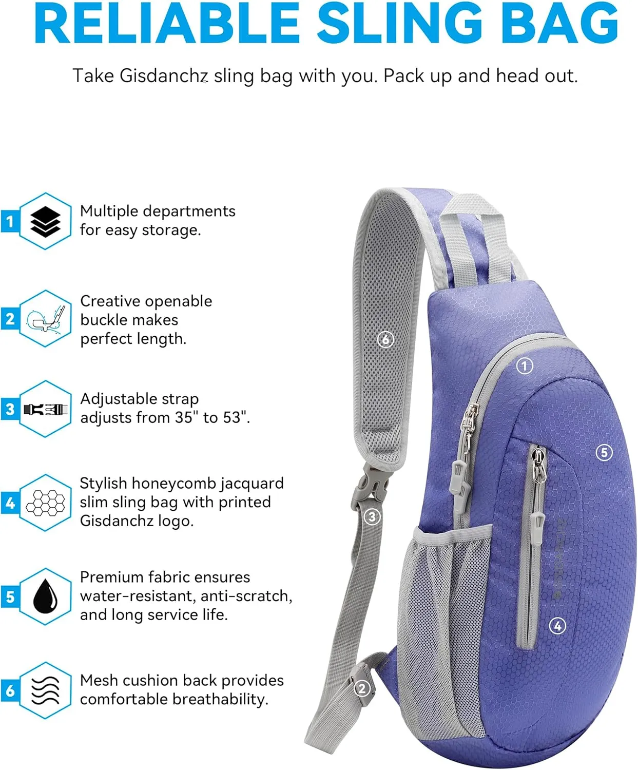 Gisdanchz Unisex Honeycomb Jacquard Small Sling Bag Slim Sling Backpack Crossbody Chest Bag for Hiking Travel