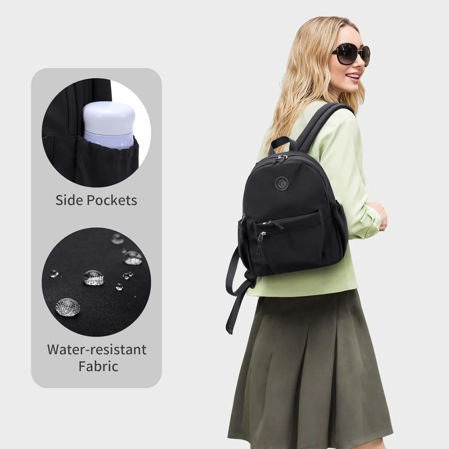 GOLF SUPAGS 10L Mini Backpack Lightweight Nylon Daypack for Women, Small City Pack, Versatile Ladies Backpack for Shopping & Travel, Black