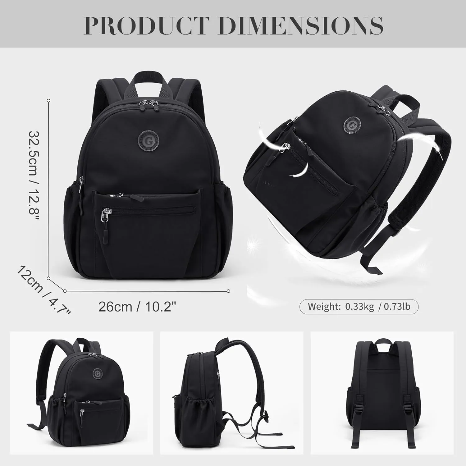 GOLF SUPAGS 10L Mini Backpack Lightweight Nylon Daypack for Women, Small City Pack, Versatile Ladies Backpack for Shopping & Travel, Black