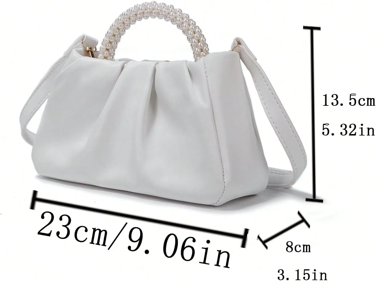 GORGLITTER Women's Evening Bag Pearl Purses Leather Ruched Handbags Wedding Bridal Clutch Party Prom Crossbody Purses