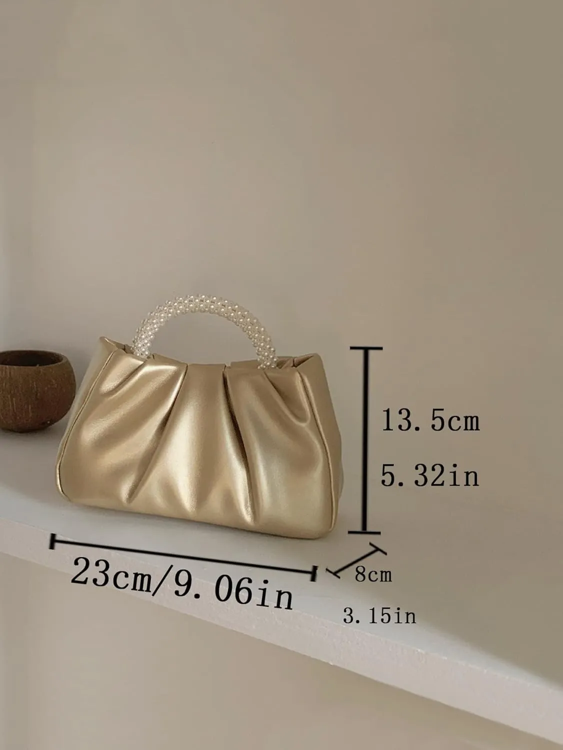 GORGLITTER Women's Evening Bag Pearl Purses Leather Ruched Handbags Wedding Bridal Clutch Party Prom Crossbody Purses