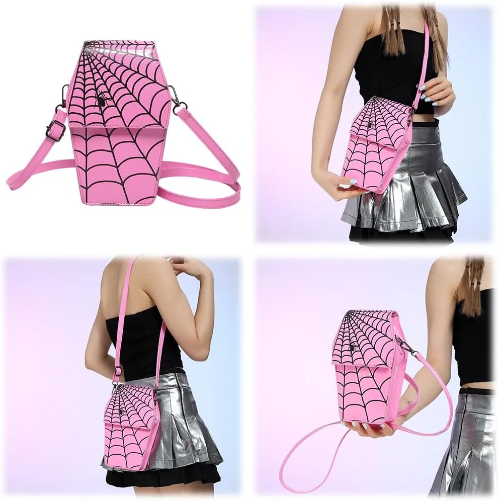 Gothic Coffin Shape Crossbody Bag for Women, Novelty Gothic Crossbody Purse Halloween Trick or Treat Purses