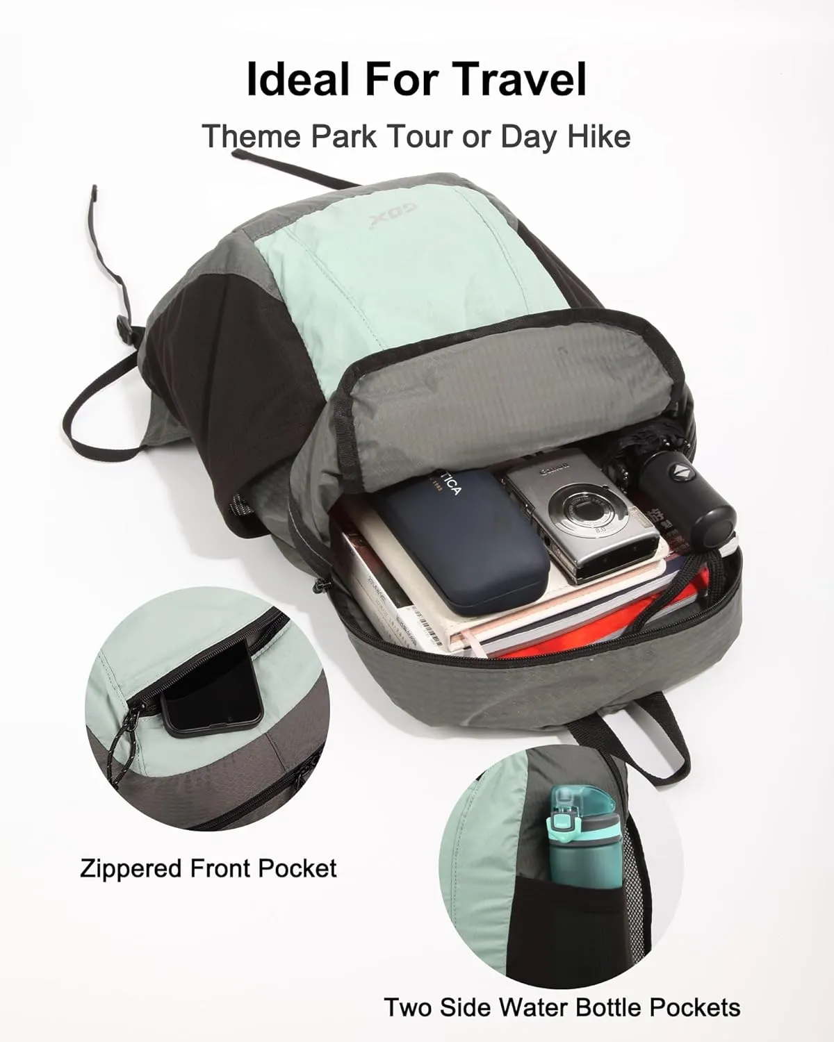 GOX Foldable 20l Backpack For Travel Lightweight Hiking Packable Daypack for Men Travel Camping Outdoor Bag Women (Jade)
