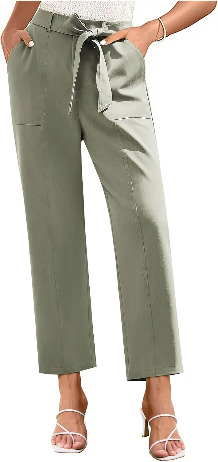 GRACE KARIN Women's Pants Business Straight Leg Cigarette Pants with Elastic Waist