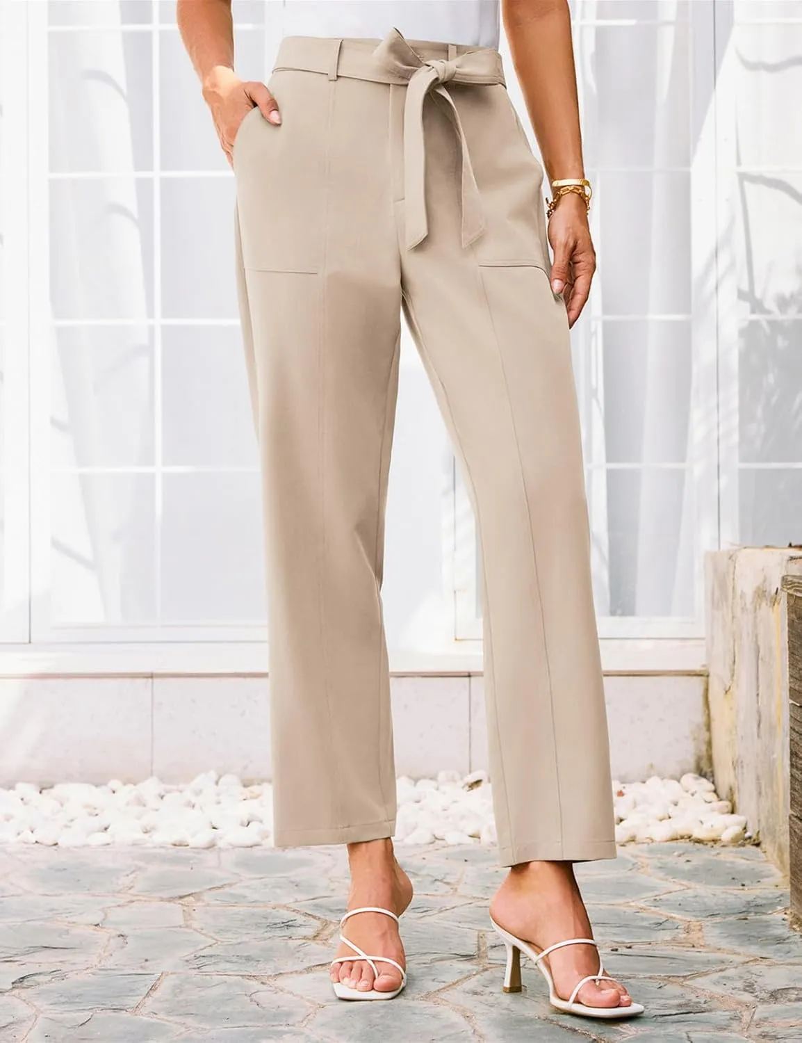 GRACE KARIN Women's Pants Business Straight Leg Cigarette Pants with Elastic Waist