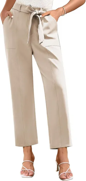 GRACE KARIN Women's Pants Business Straight Leg Cigarette Pants with Elastic Waist