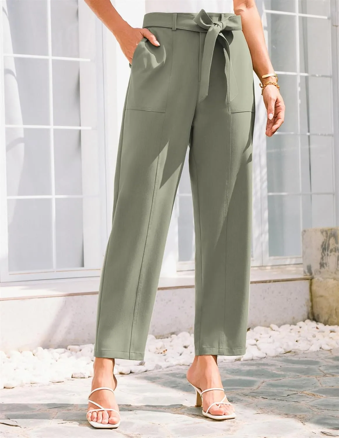 GRACE KARIN Women's Pants Business Straight Leg Cigarette Pants with Elastic Waist