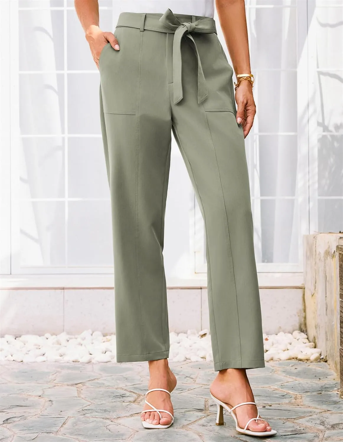 GRACE KARIN Women's Pants Business Straight Leg Cigarette Pants with Elastic Waist